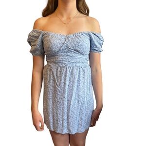 Hollister Women’s Blue Spring Floral Short Off Shoulder Dress Size S